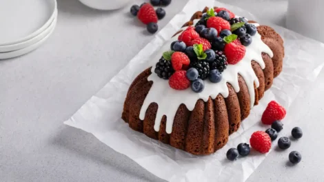 Gâteau à la vanille avec glaçage au chocolat blanc